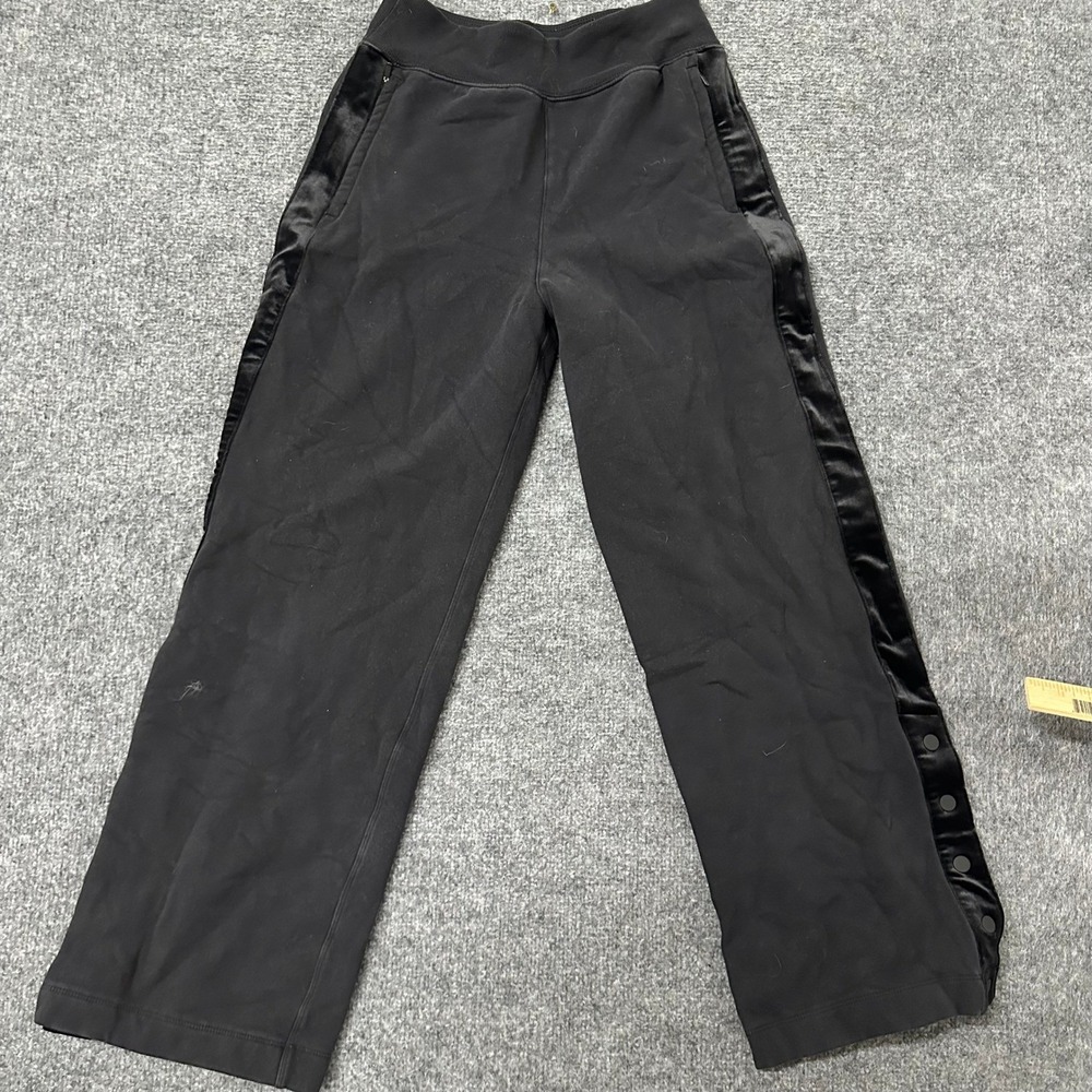Athleta Pants Womens Size XS Black Velvet Trim Snap Hem Wide Leg Athletic Casual